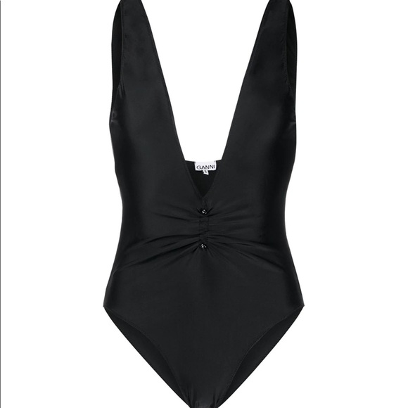 COPY - GANNI Plunge Neck Gathered Swimsuit - Picture 1 of 2